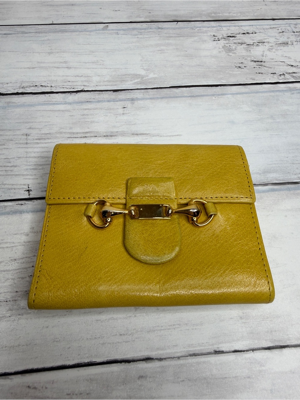 Yellow Leather Wallet with Gold Hardware